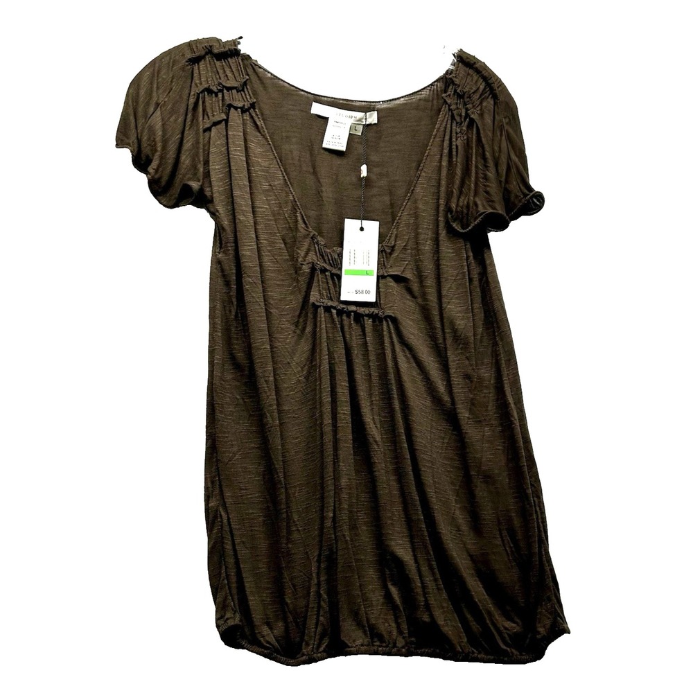 Studio M Womens Large Elisa Rayon Brown Peasant Top Blouse (B6)
